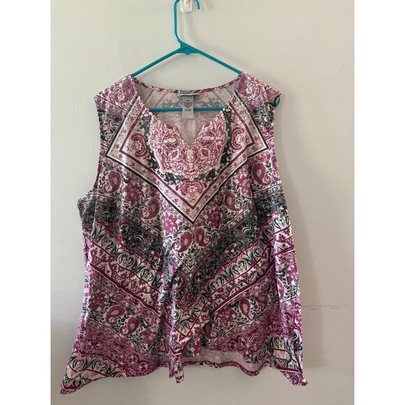 Catherines Womens Paisley Rhinestone Sleeveless Top Size 2X Purple Summer - Picture 1 of 6